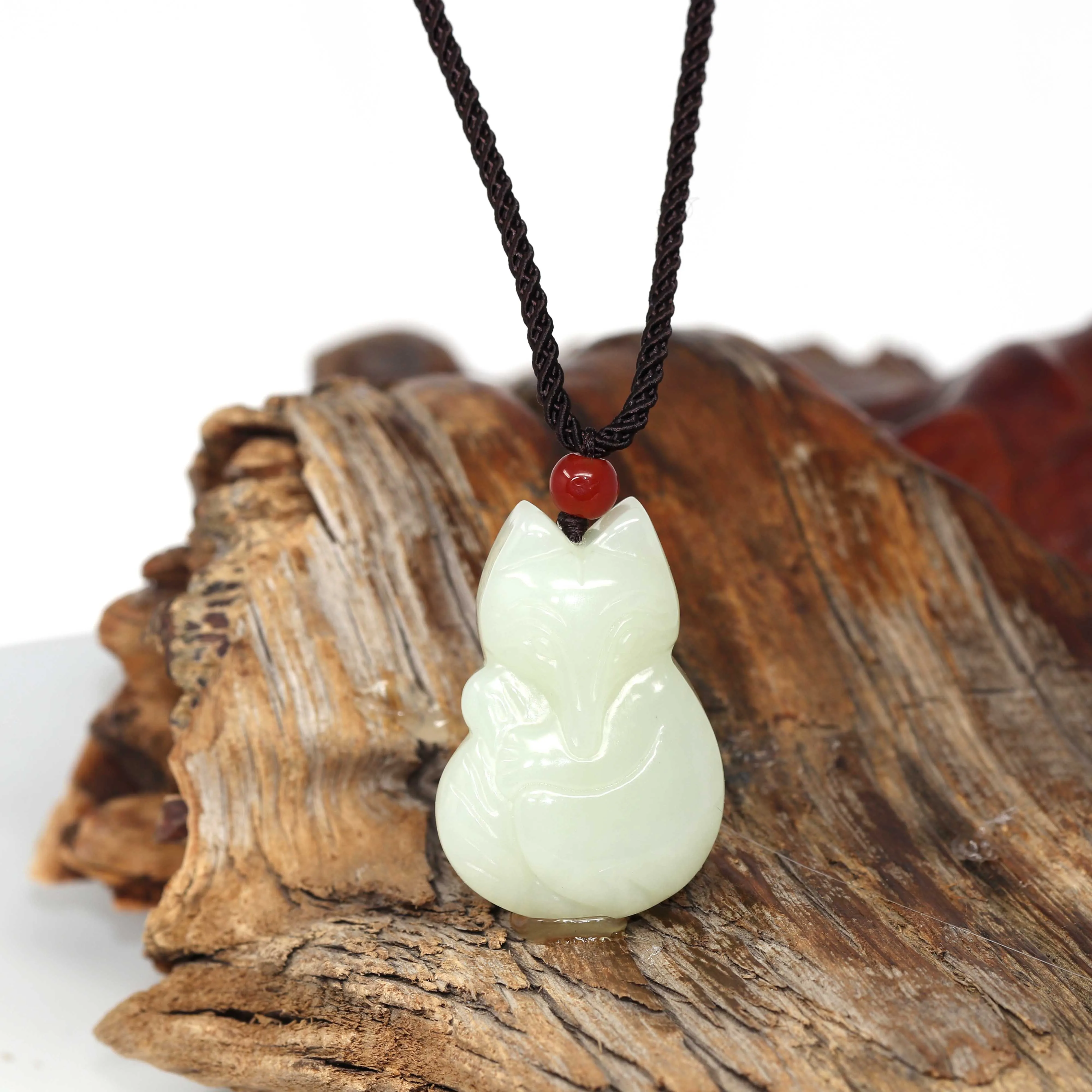 RealJade® "Lucky Fox" Genuine Nephrite White Jade Fox Pendant Necklace