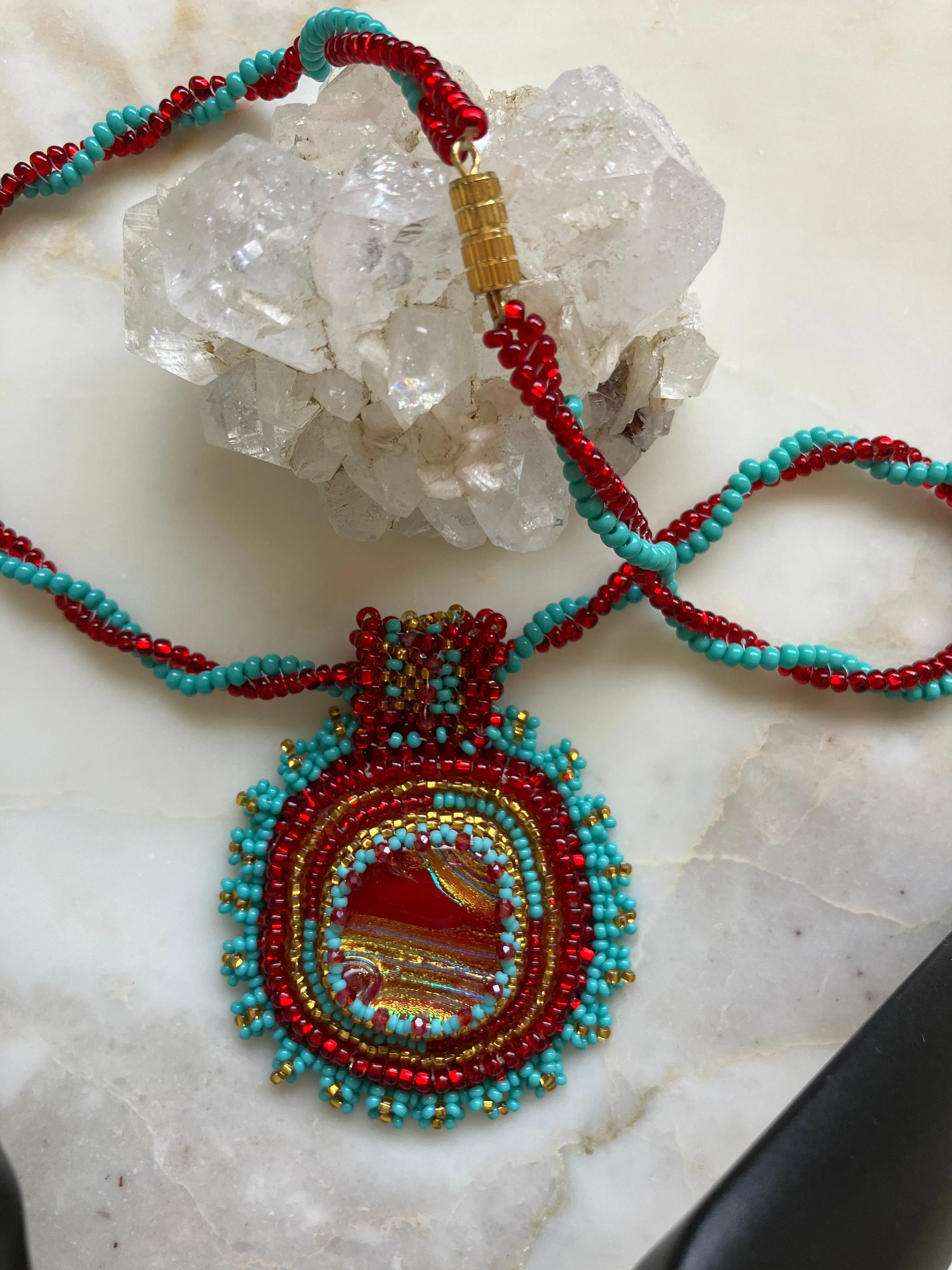 Red, Turquoise and Gold Necklace