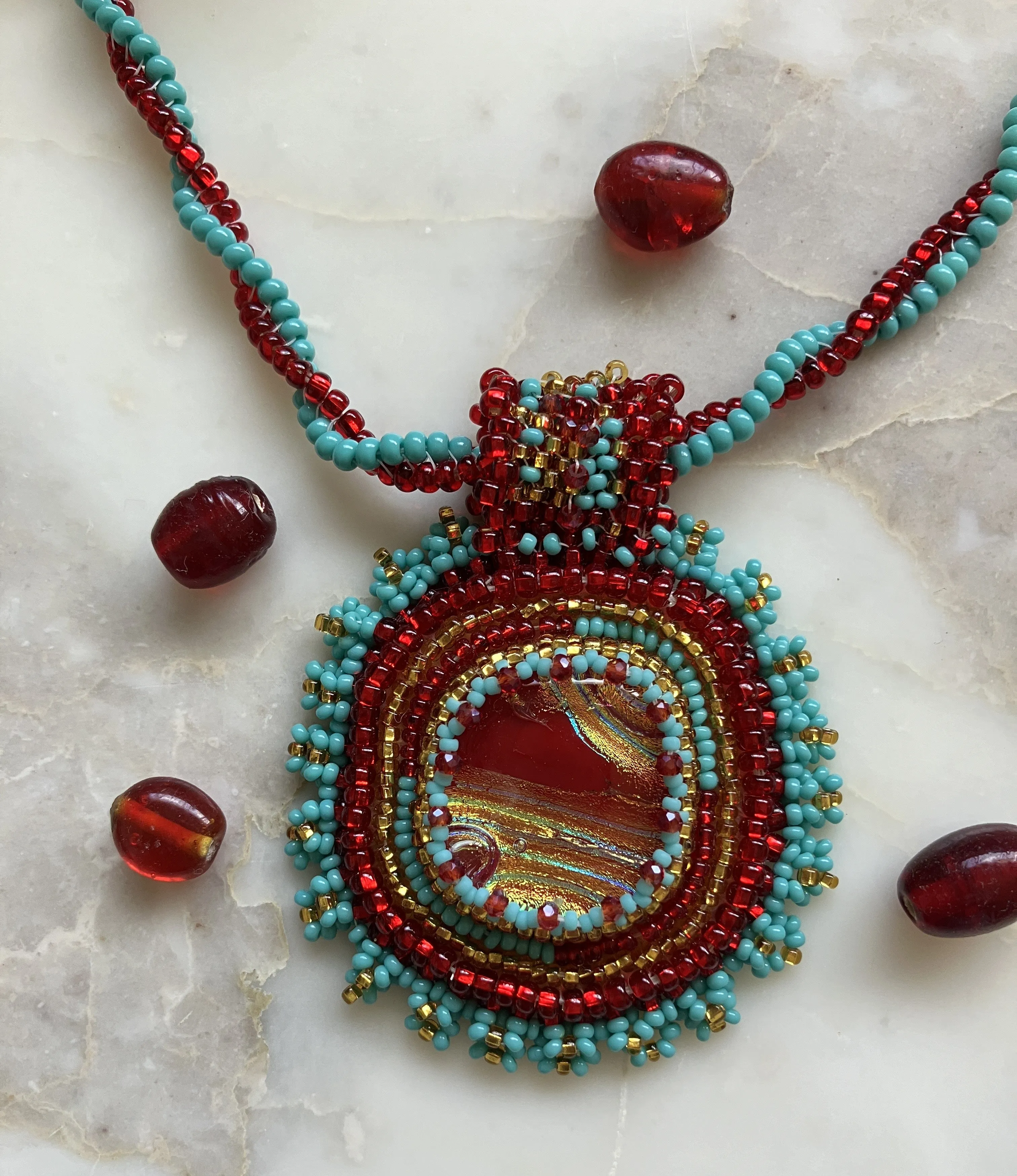 Red, Turquoise and Gold Necklace