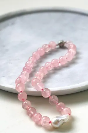 Rose Quartz & Baroque Pearl Necklace