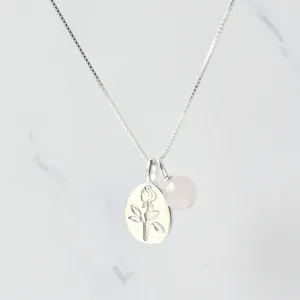 Rose Quartz Flower 925 Silver Pendant Necklace