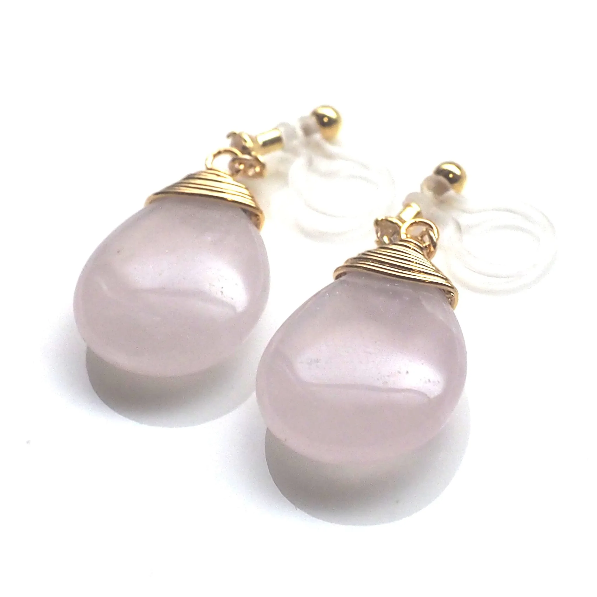 Rose quartz invisible clip on earrings