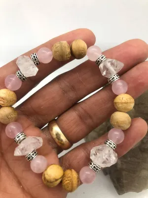 Rose Quartz, Palo Santo & Herkimer Diamond Stretchy Bracelet