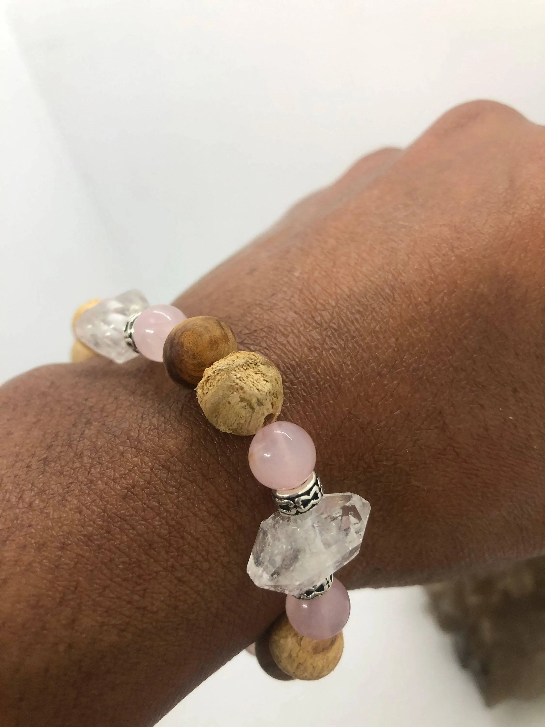 Rose Quartz, Palo Santo & Herkimer Diamond Stretchy Bracelet