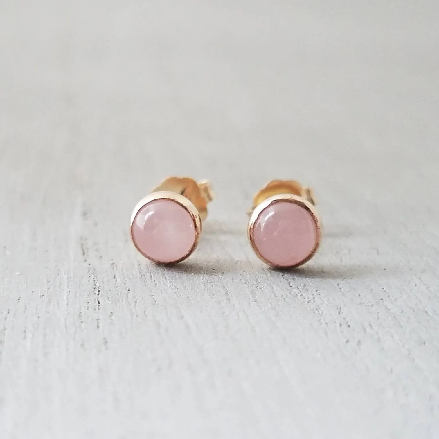 Rose Quartz Stud Earrings in Gold