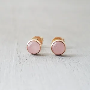 Rose Quartz Stud Earrings in Gold