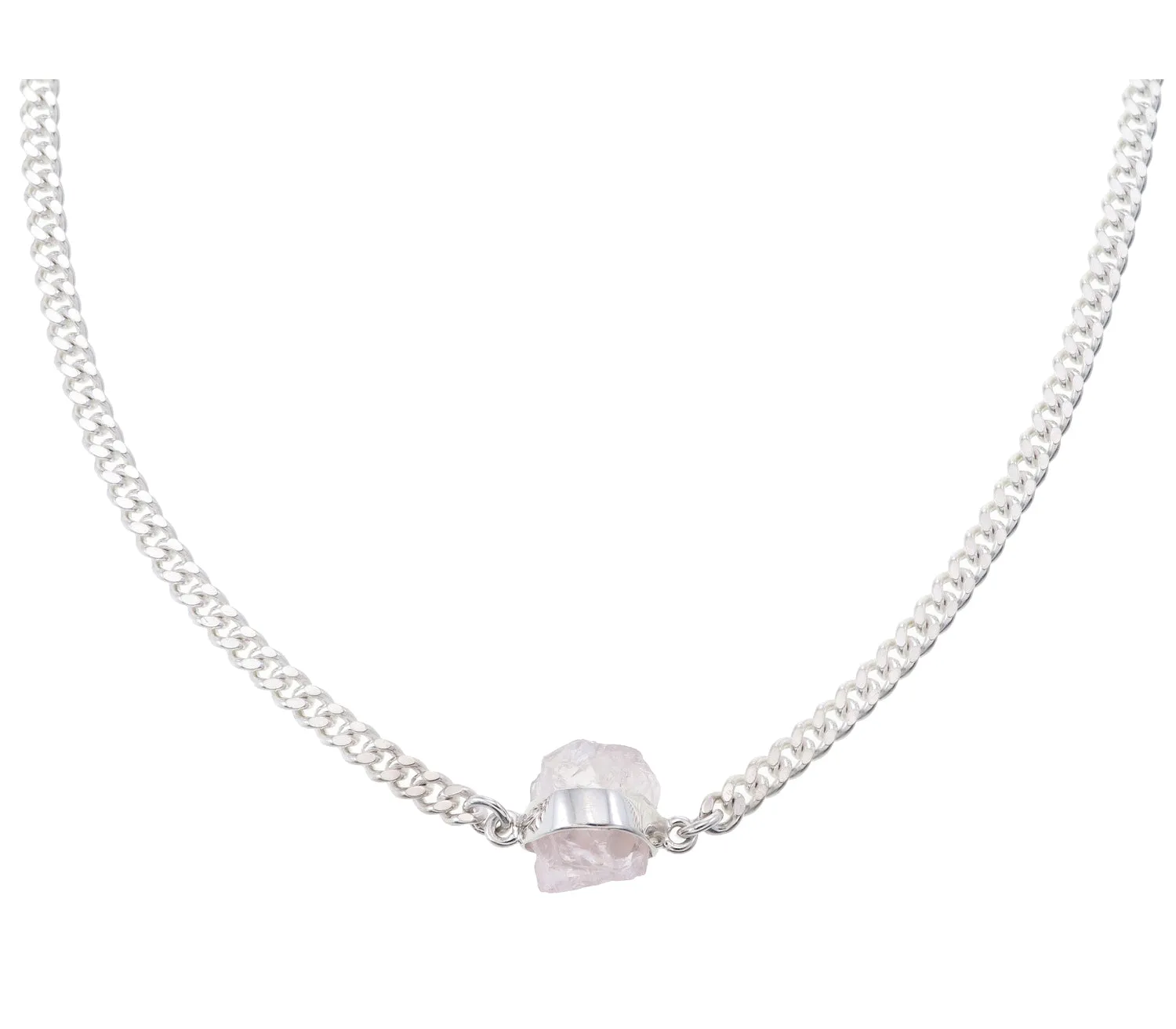 ROUGH GEM NECKLACE - ROSE QUARTZ - SILVER