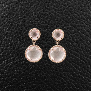 Round Rose Quartz Dangle Earrings