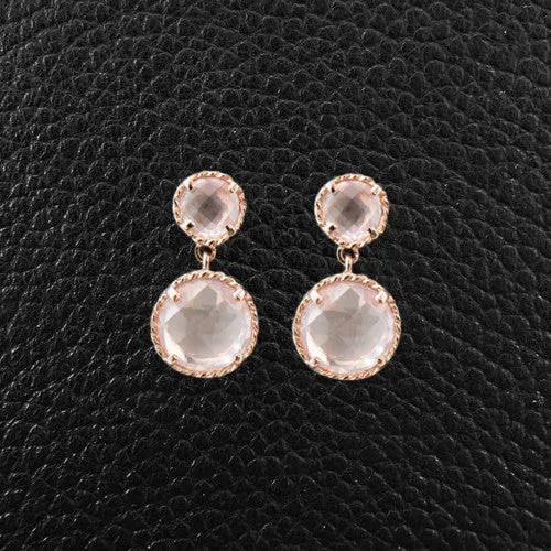 Round Rose Quartz Dangle Earrings