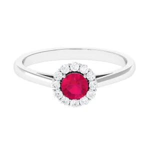 Round Ruby and Diamond Halo Engagement Ring