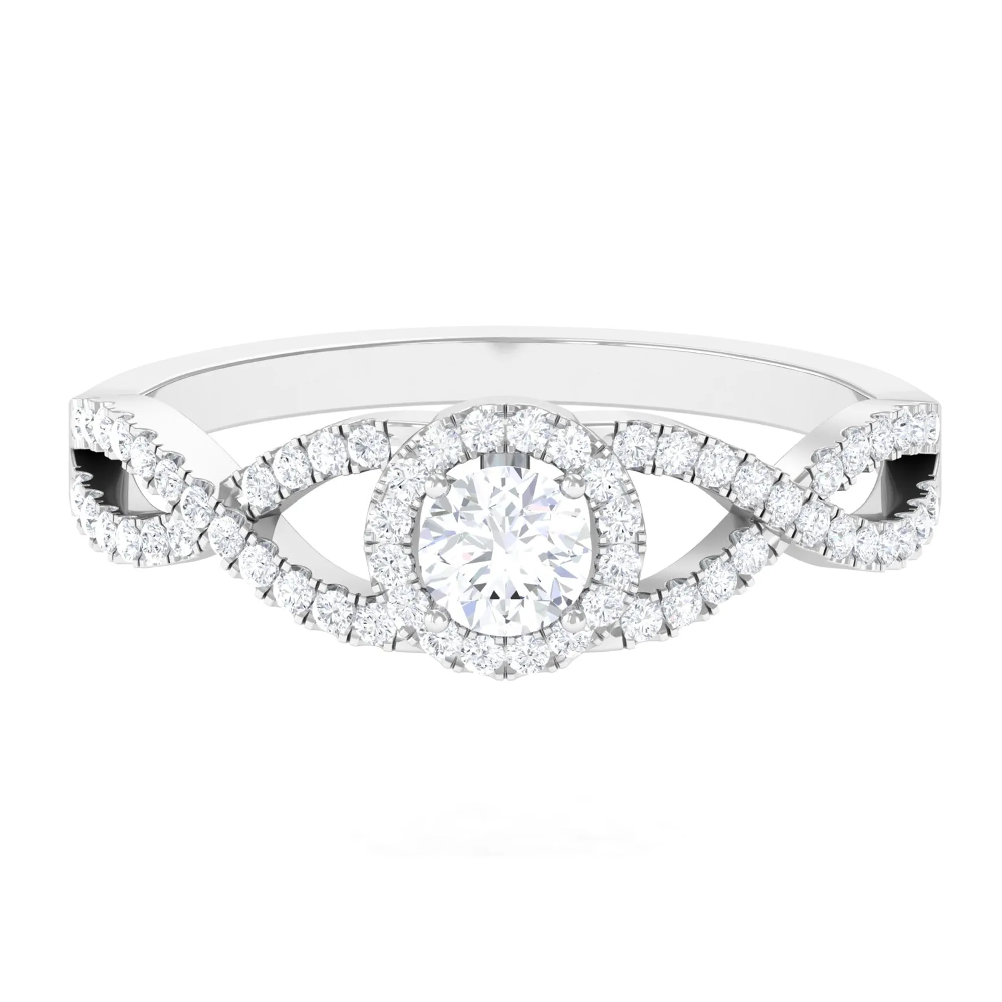 Round Shape Moissanite Crossover Engagement Ring in Gold