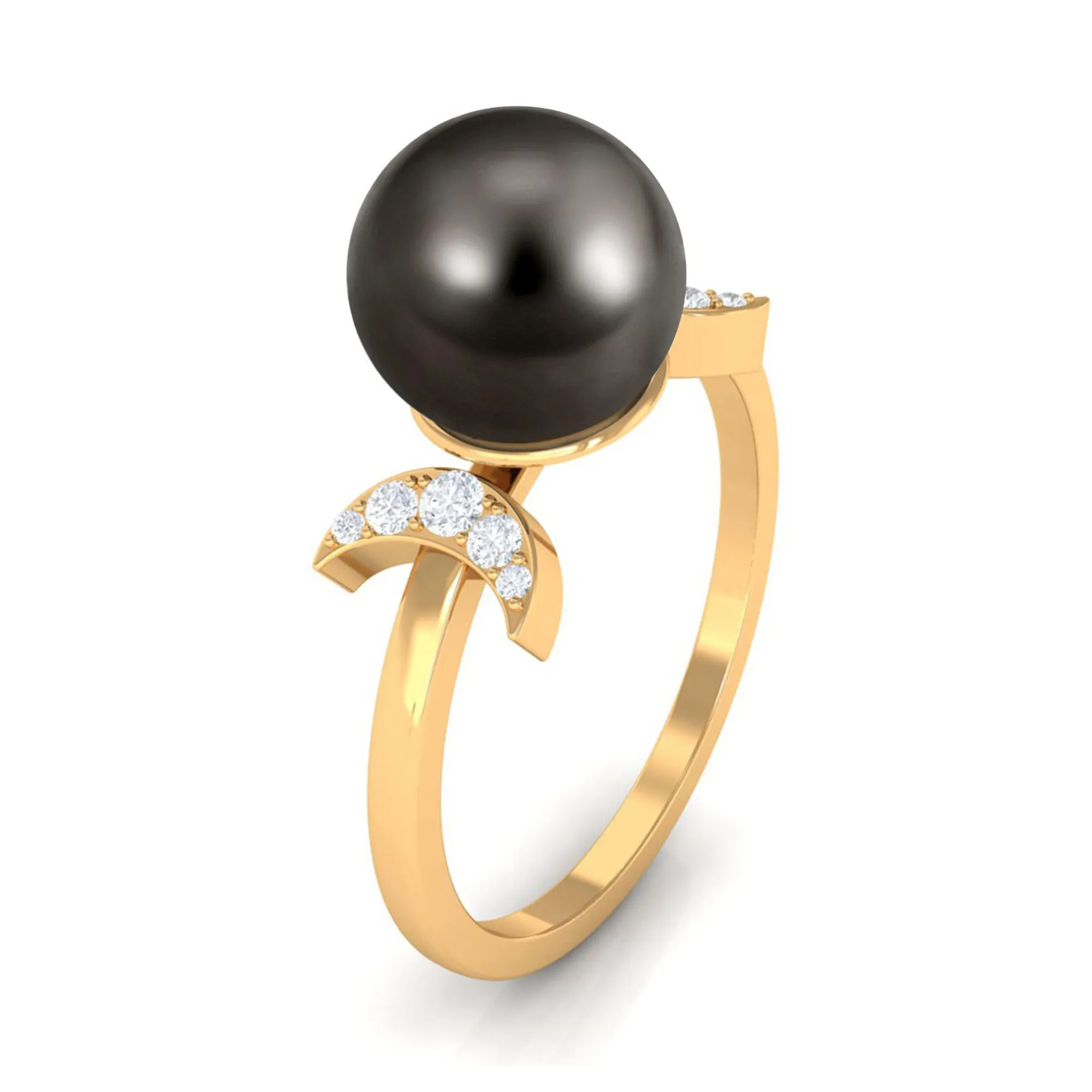 Round Tahitian Pearl Designer Engagement Ring with Diamond