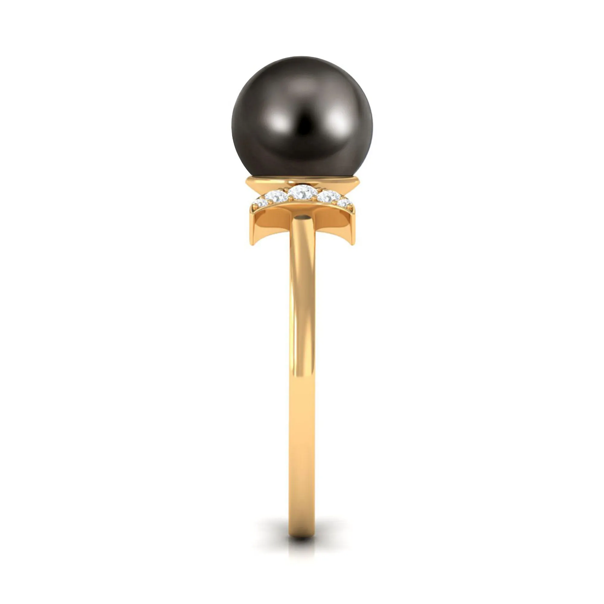 Round Tahitian Pearl Designer Engagement Ring with Diamond