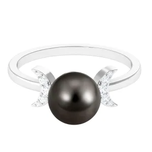 Round Tahitian Pearl Designer Engagement Ring with Diamond