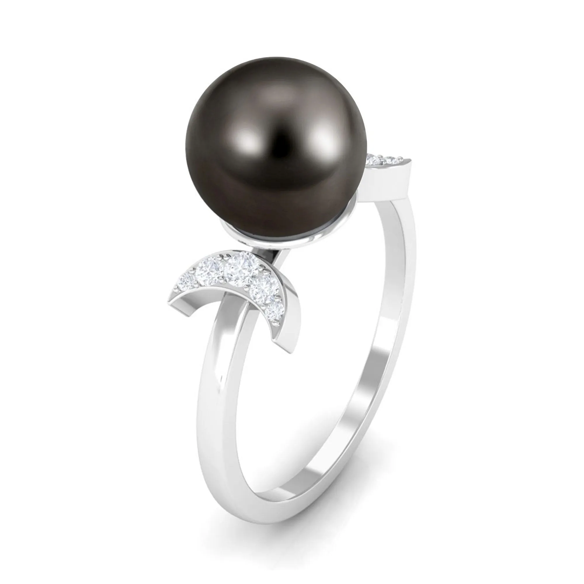 Round Tahitian Pearl Designer Engagement Ring with Diamond