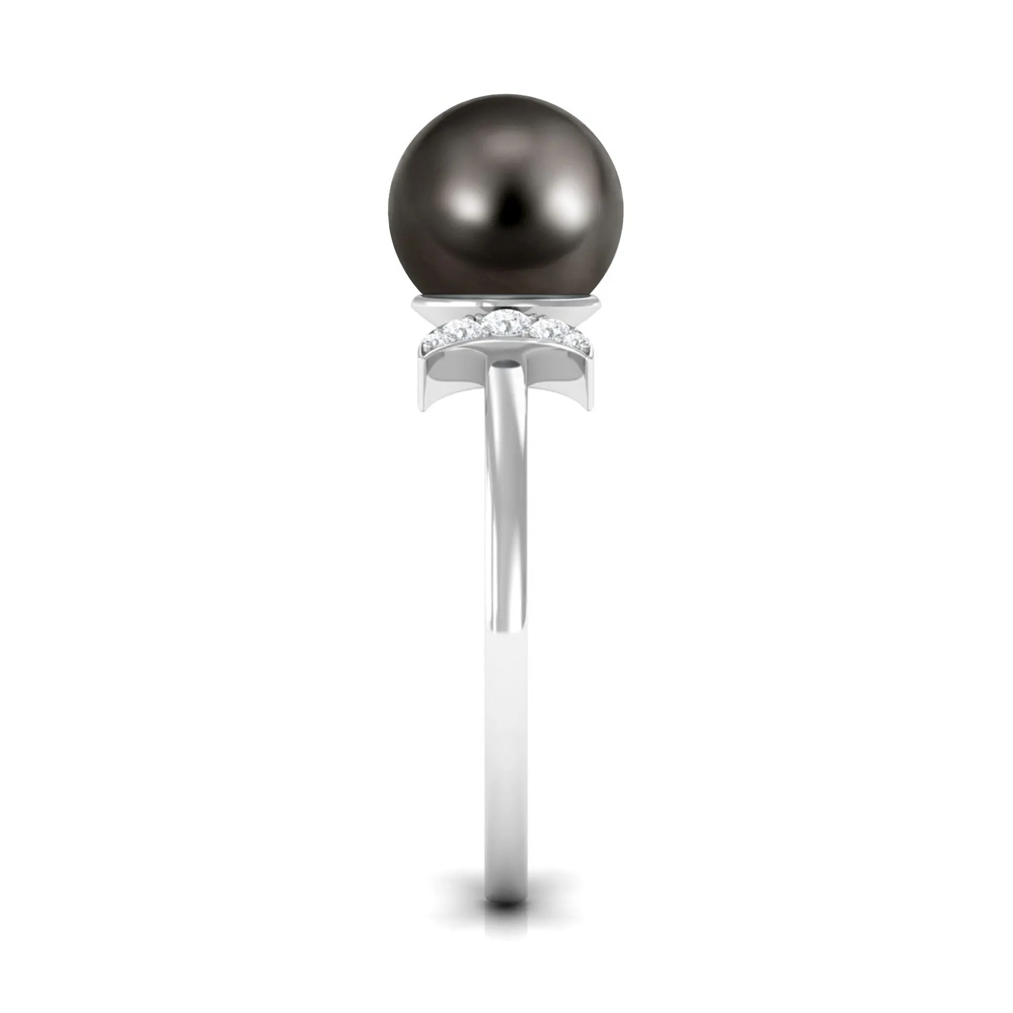 Round Tahitian Pearl Designer Engagement Ring with Diamond