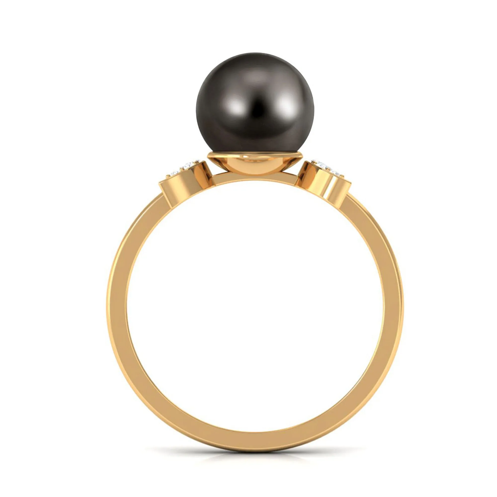 Round Tahitian Pearl Designer Engagement Ring with Diamond