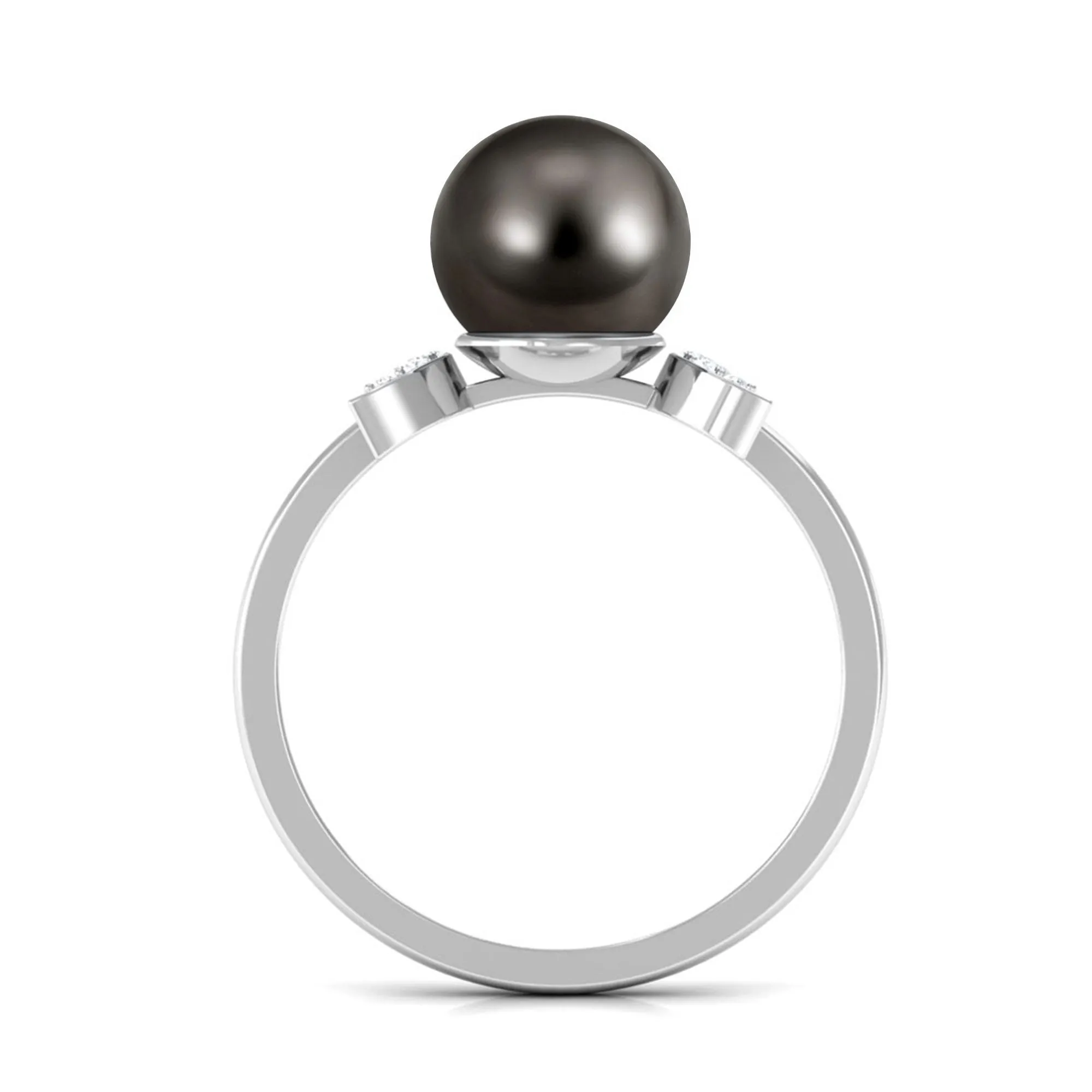 Round Tahitian Pearl Designer Engagement Ring with Diamond