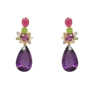 Ruby Peridot and Amethyst Earrings