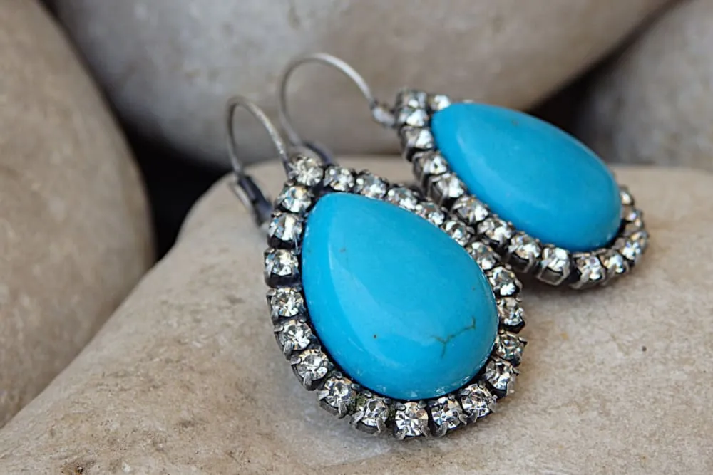 Silver Drop Shape Turquoise Earrings