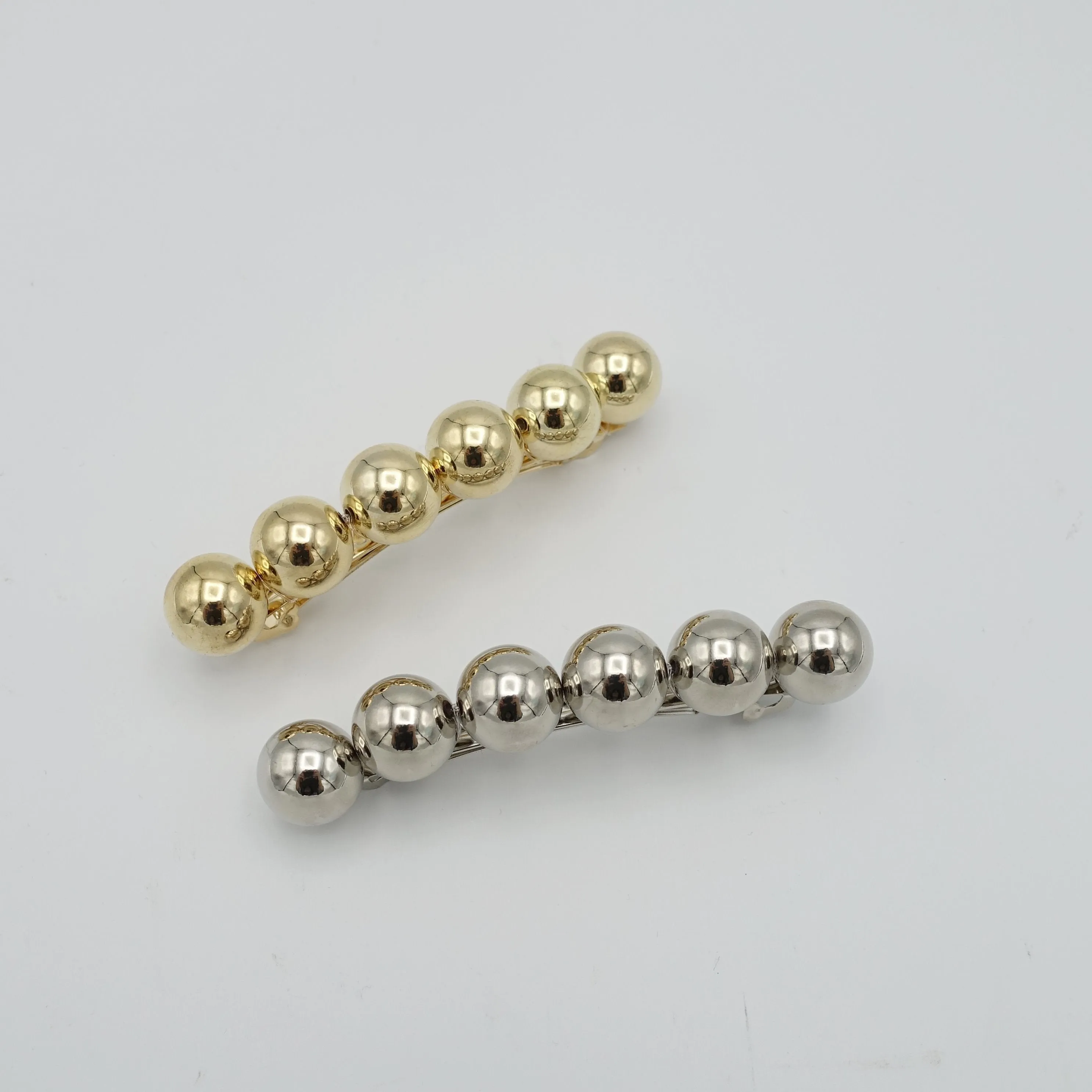 sleek gold silver ball beaded french hair barrette