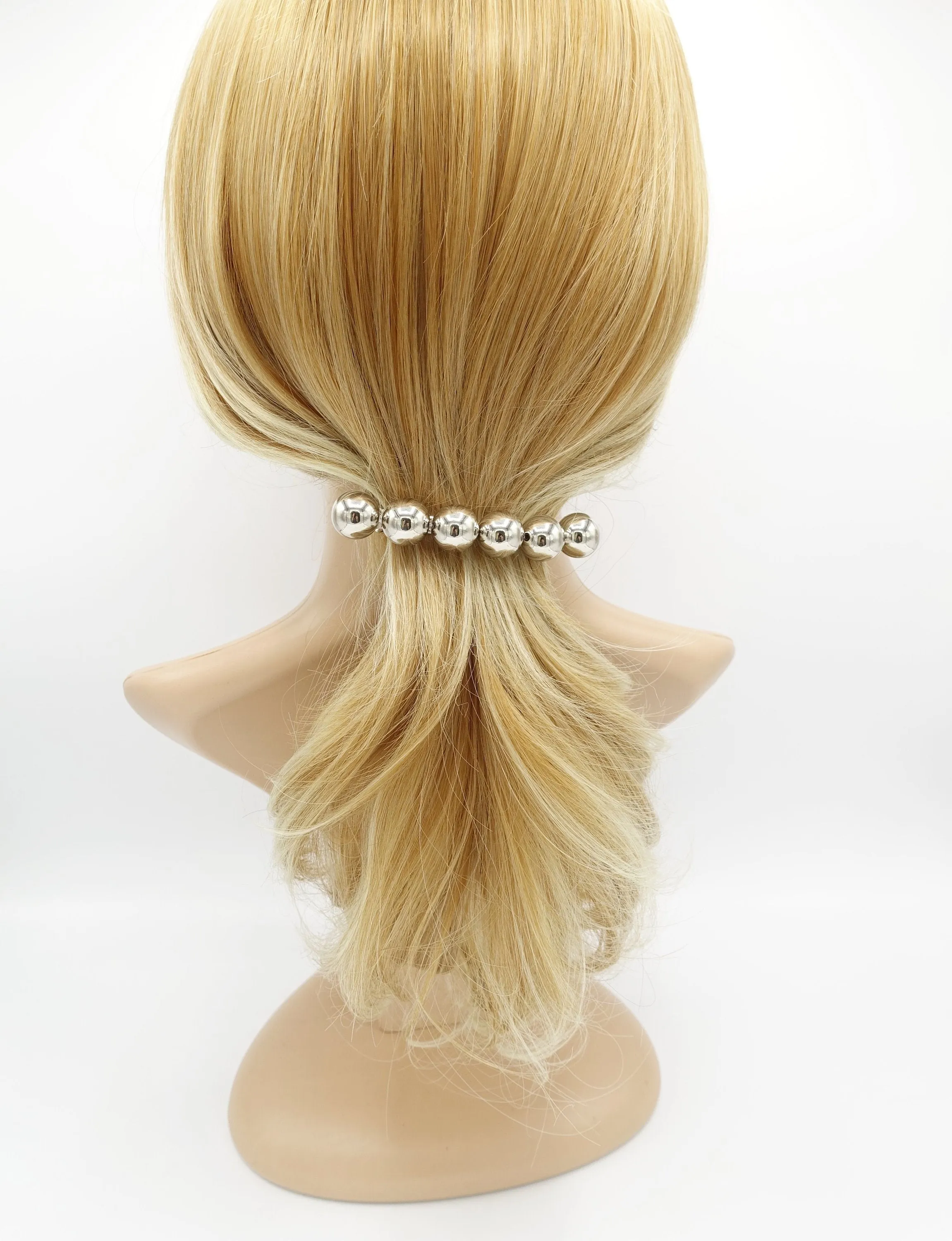 sleek gold silver ball beaded french hair barrette