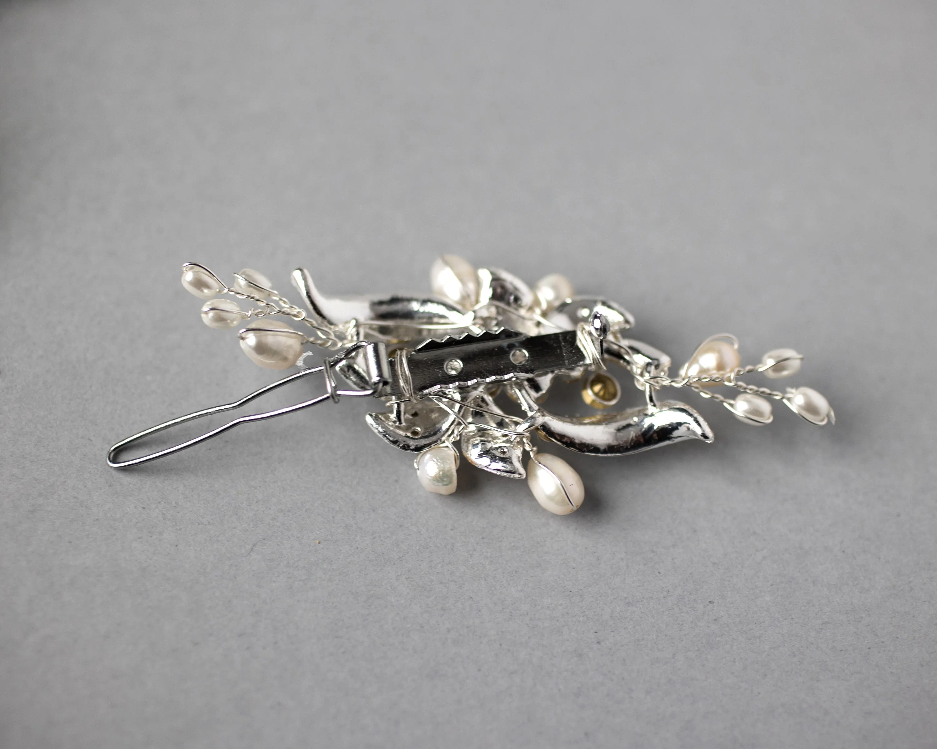 Small Crystal and Pearl Floral Hair Barrette