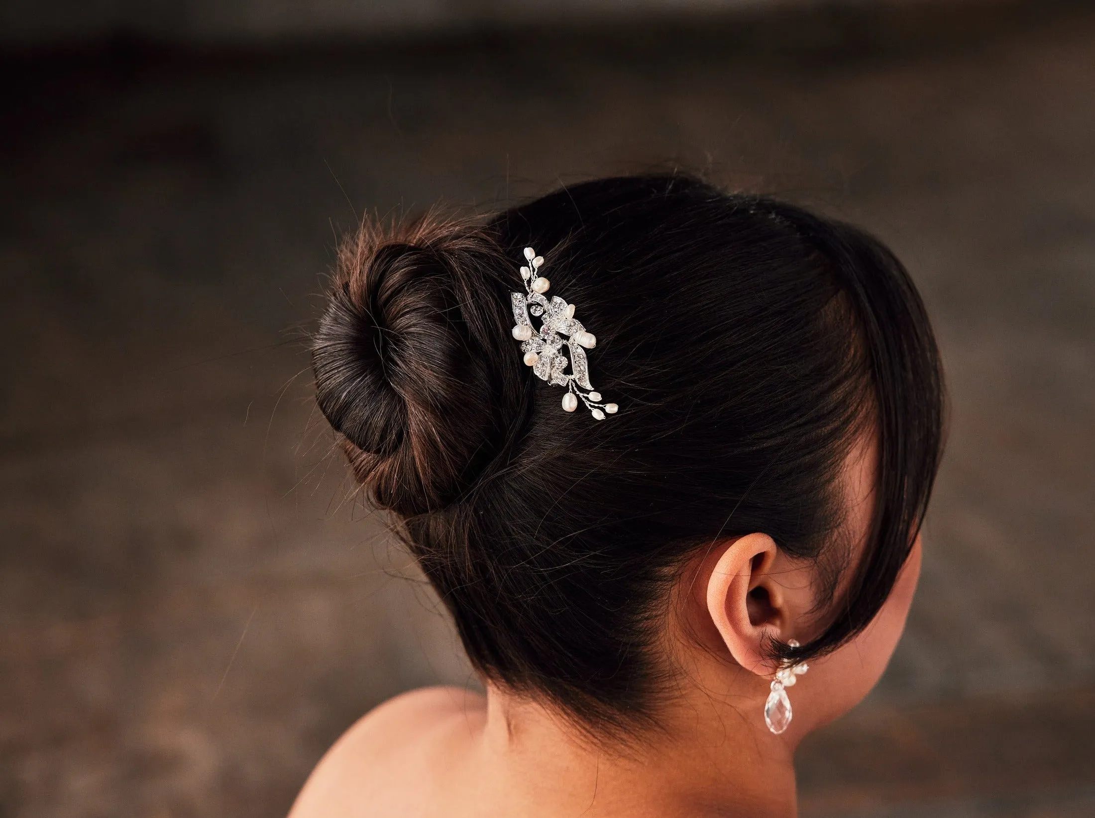 Small Crystal and Pearl Floral Hair Barrette