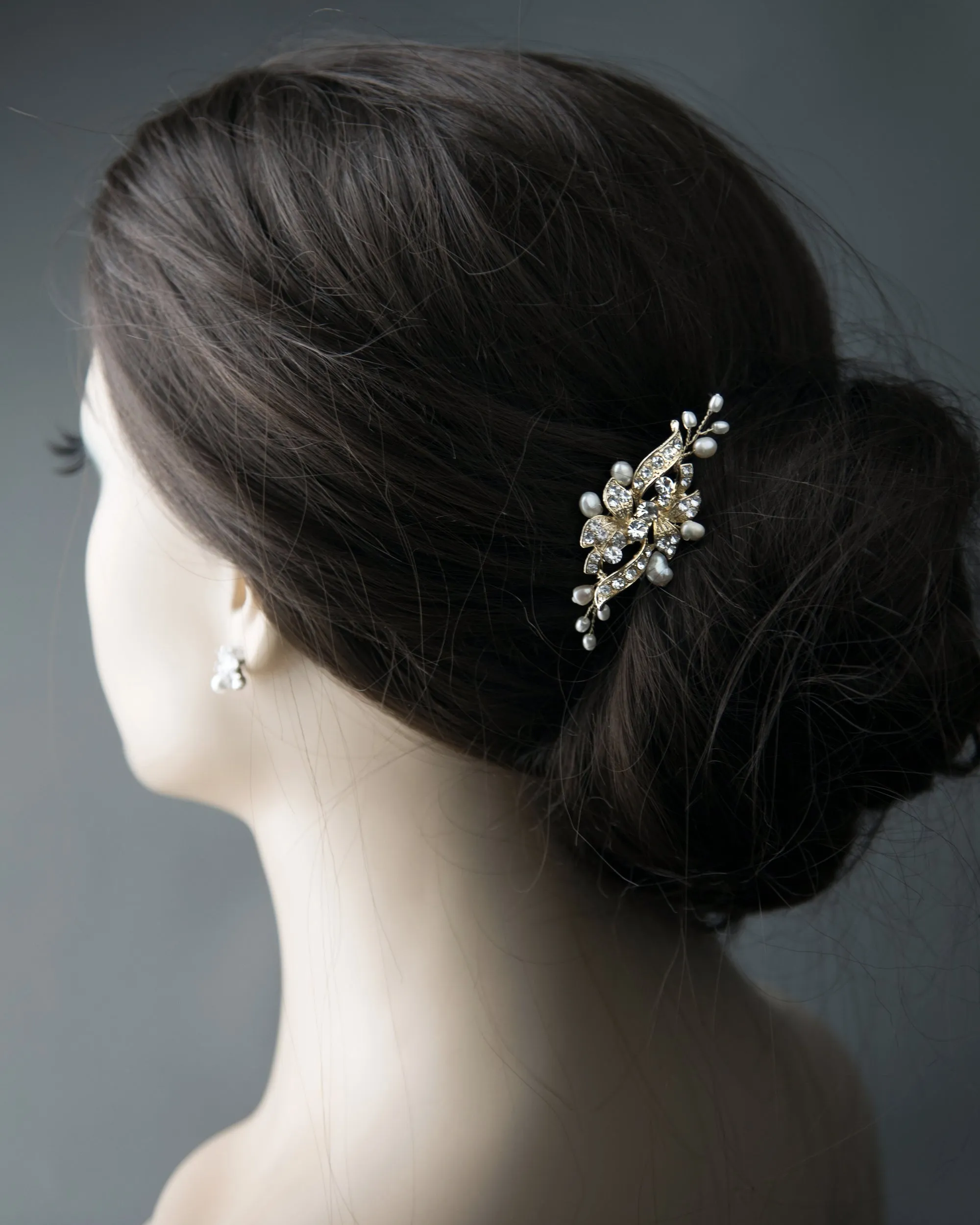 Small Crystal and Pearl Floral Hair Barrette