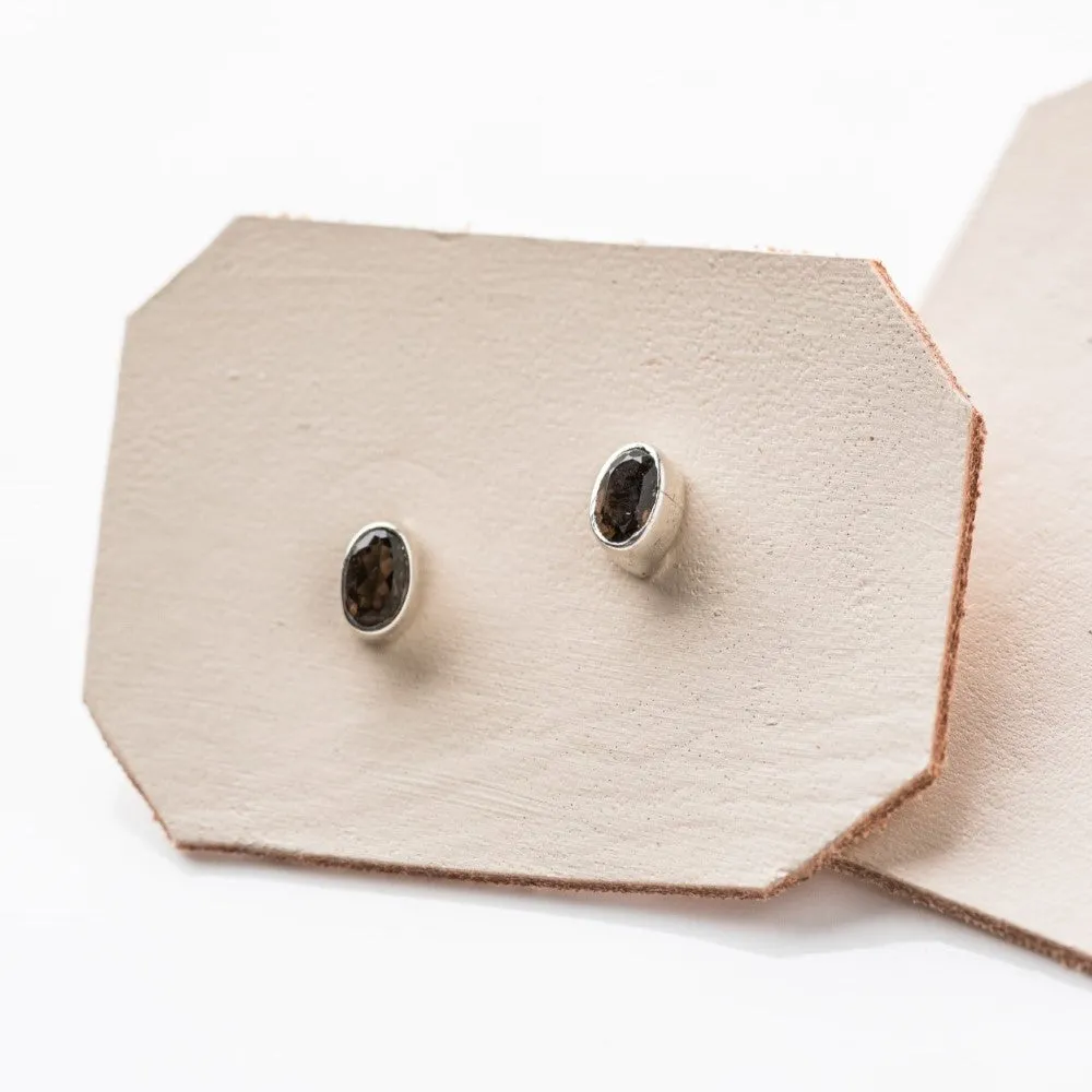 Smoky Quartz Petite Oval Stud Earrings