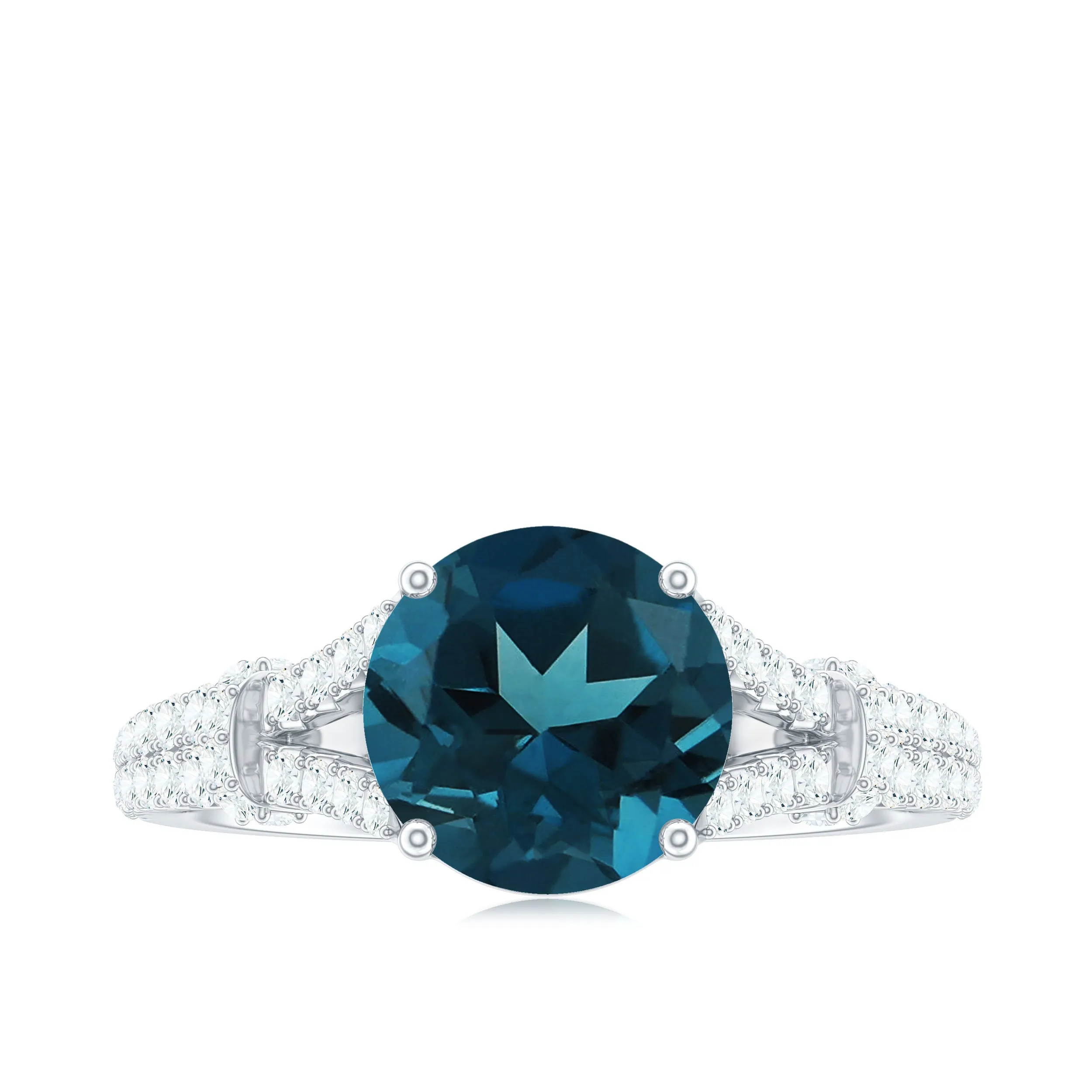 Solitaire London Blue Topaz and Diamond Ring with Cathedral Shank