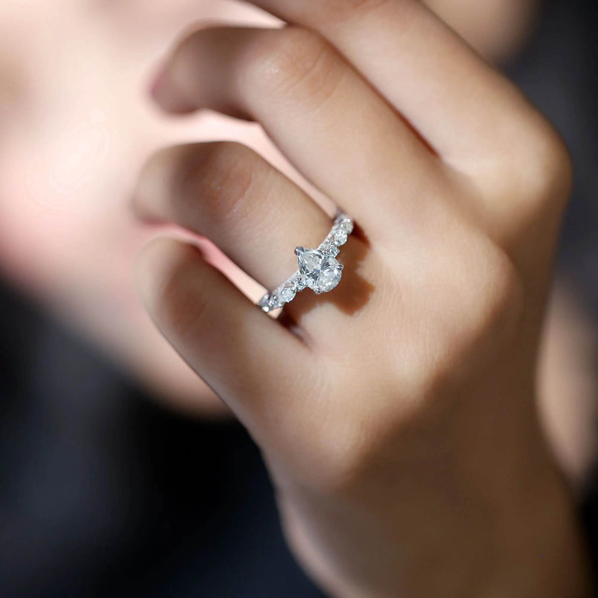 Solitaire Moissanite Teardrop Engagement Ring with Surprise Band