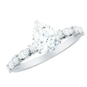 Solitaire Moissanite Teardrop Engagement Ring with Surprise Band