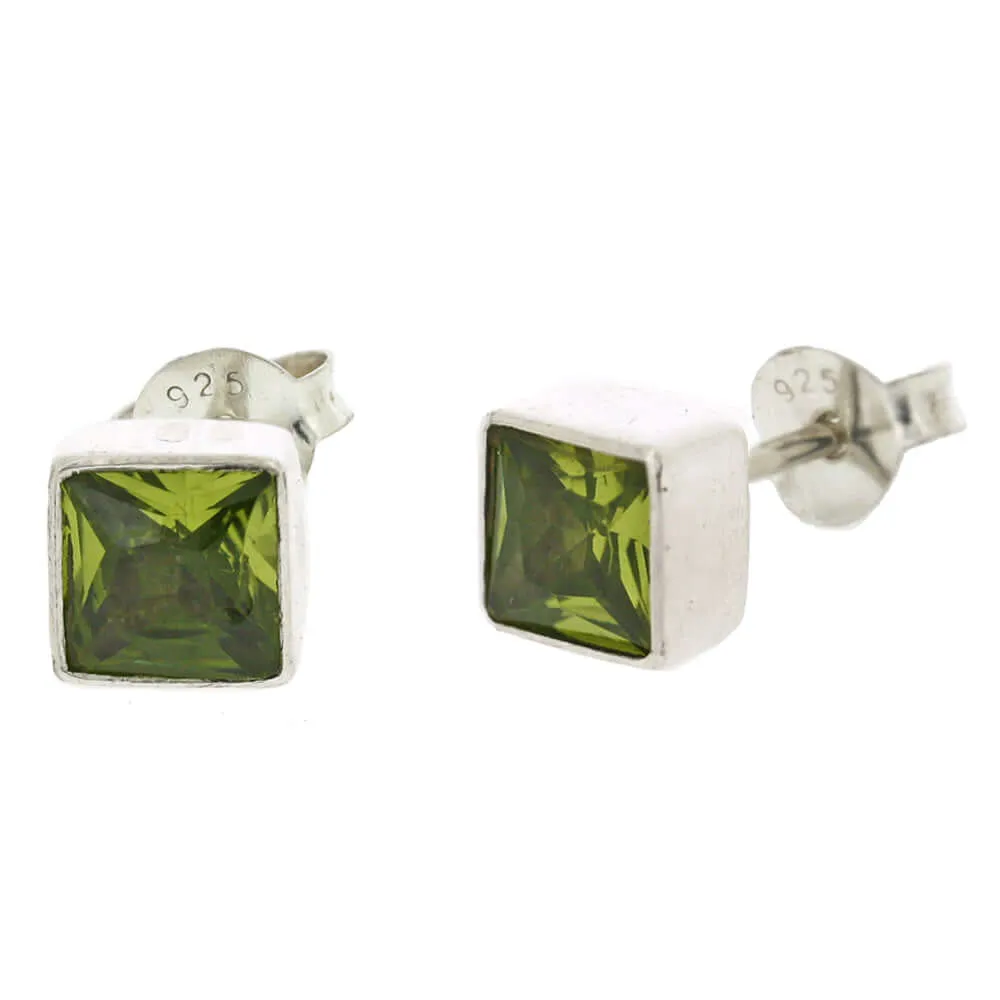 Square Peridot Sterling Silver Stud Earrings