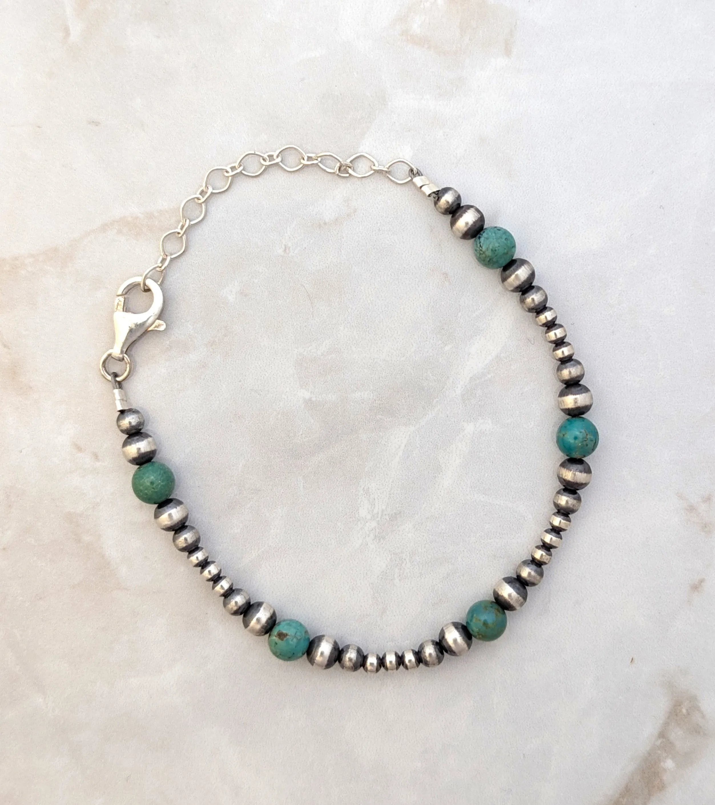 Sterling Silver & Green Turquoise Bead Navajo Pearl Necklace Or Bracelet