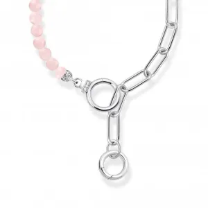 Sterling Silver Rose Quartz Link Chain Elements Necklace KE2193-035-9