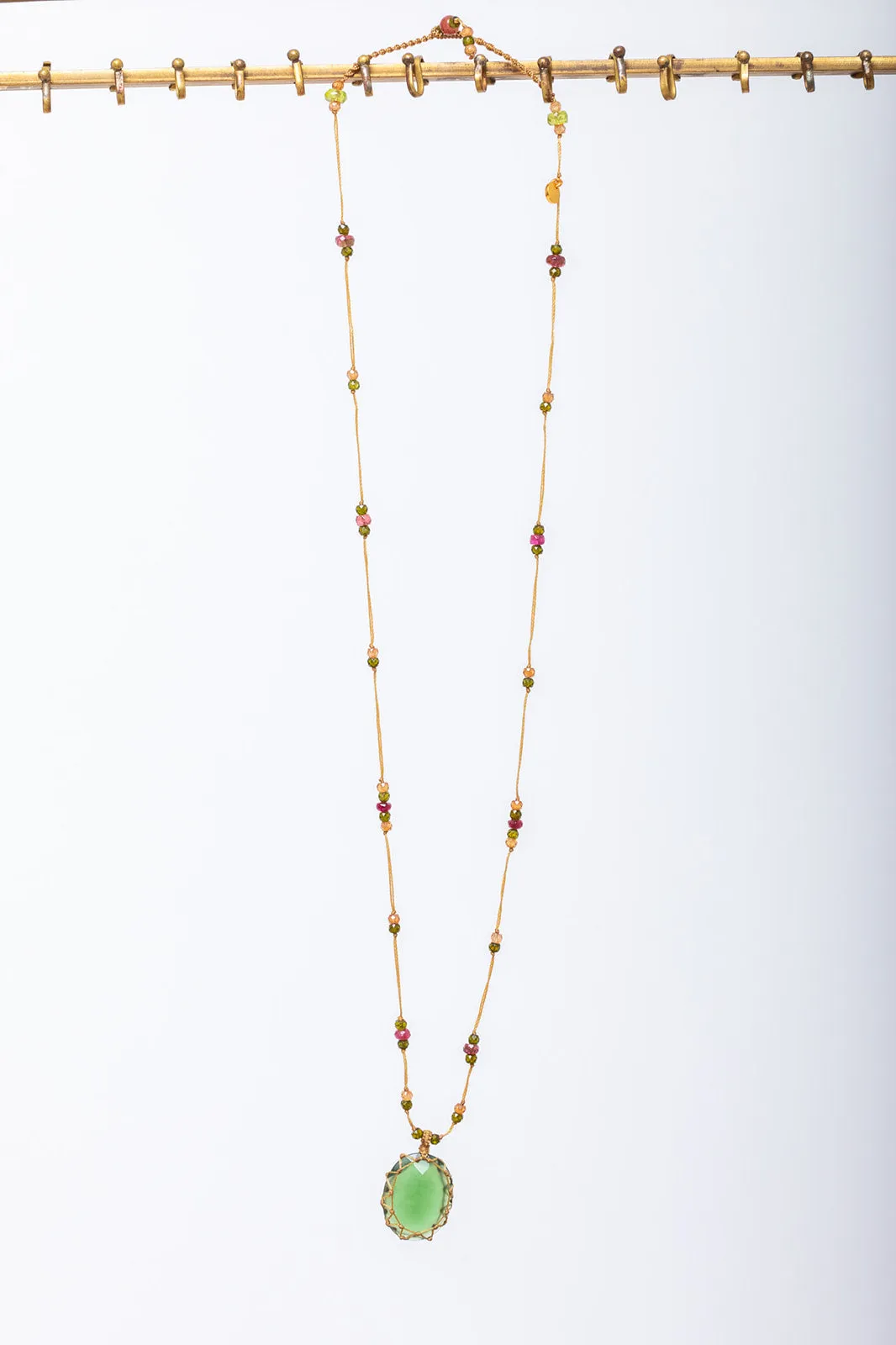 Tibetan Necklace - Strawberry Green Quartz