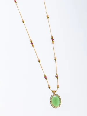 Tibetan Necklace - Strawberry Green Quartz