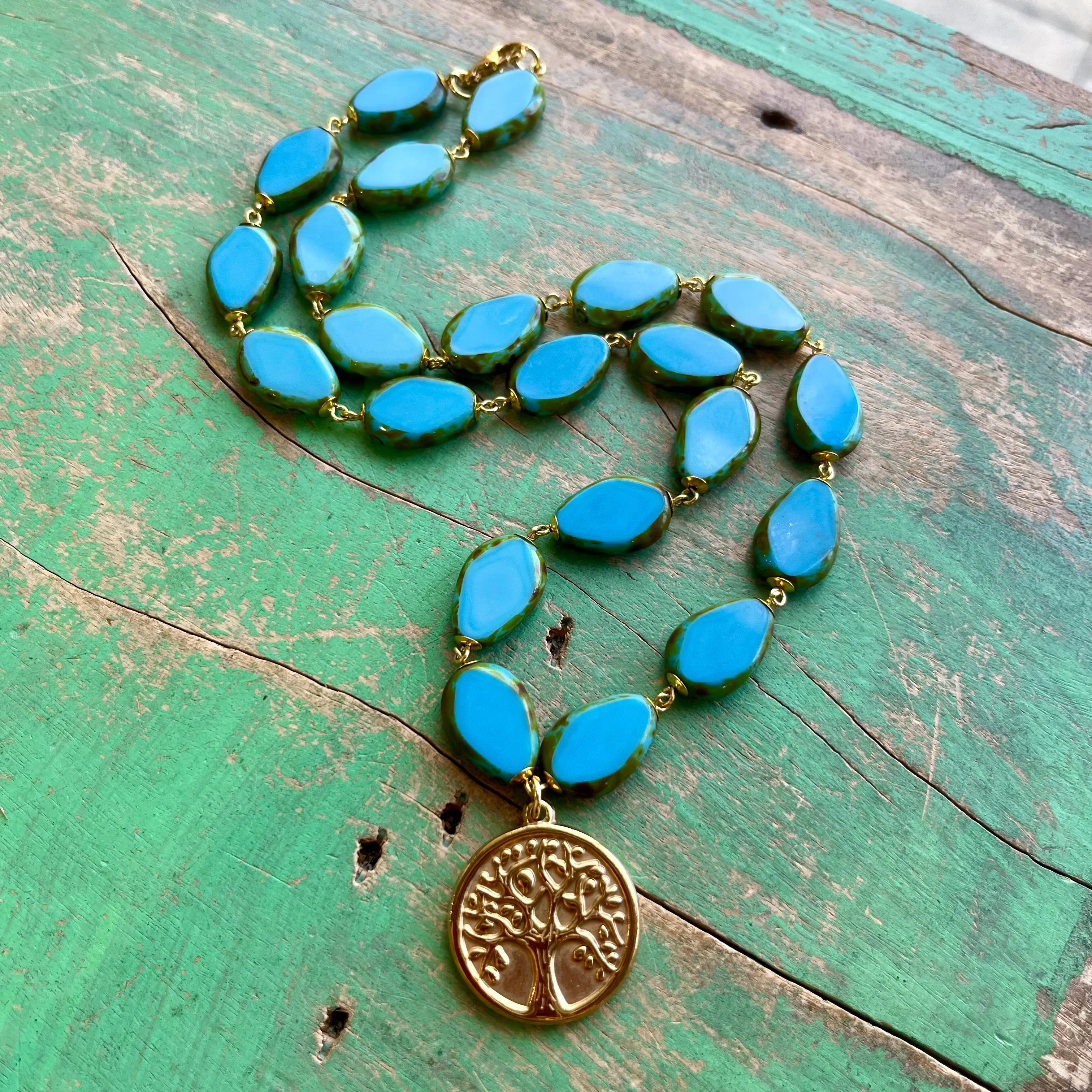 Turquoise and Gold Tree of Life Set