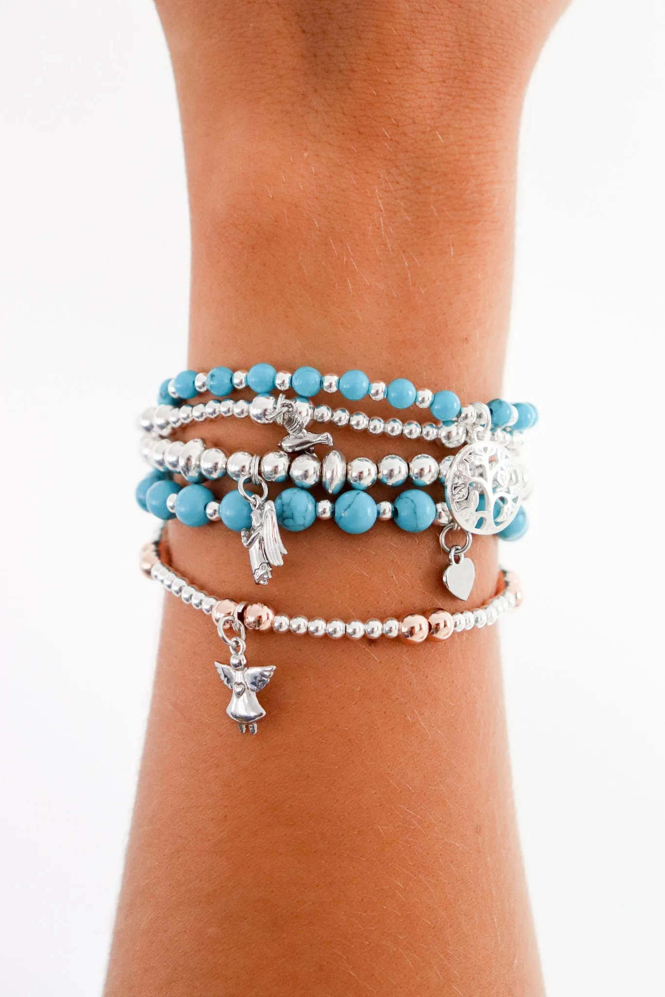 Turquoise Peace Sterling Silver Stacking Bracelets - Set of 3