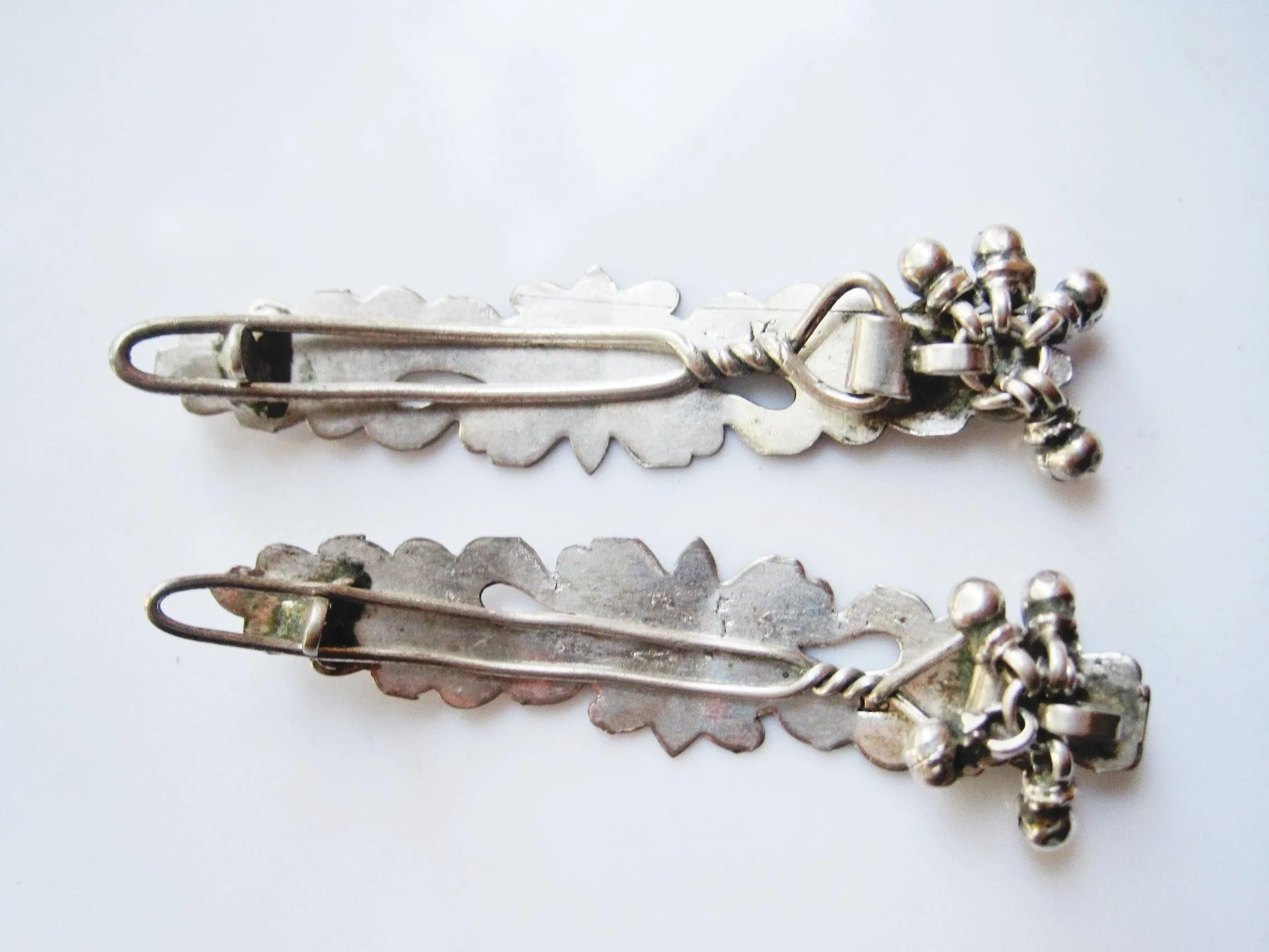 Two Vintage Indian Silver Hair Barrettes