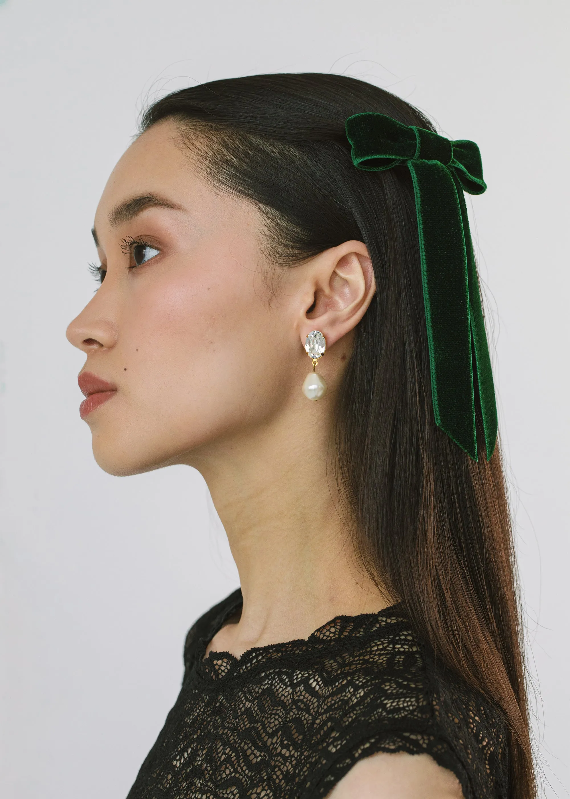 Velvet Bow Barrette -- Emerald