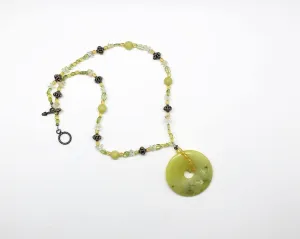 Vintage Green Jade Pendant on Beaded Necklace