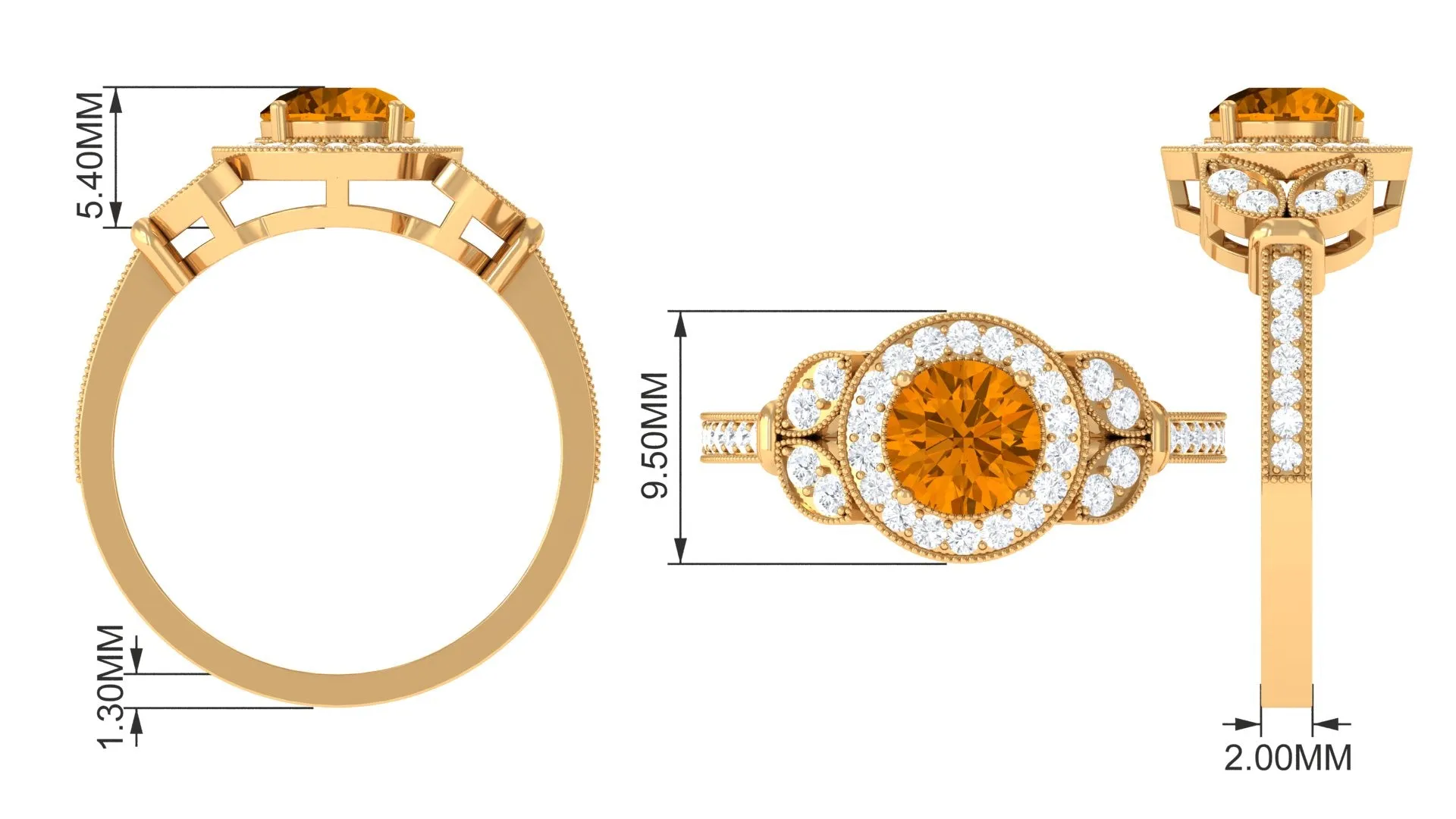 Vintage Inspired Real Citrine Engagement Ring with Diamond