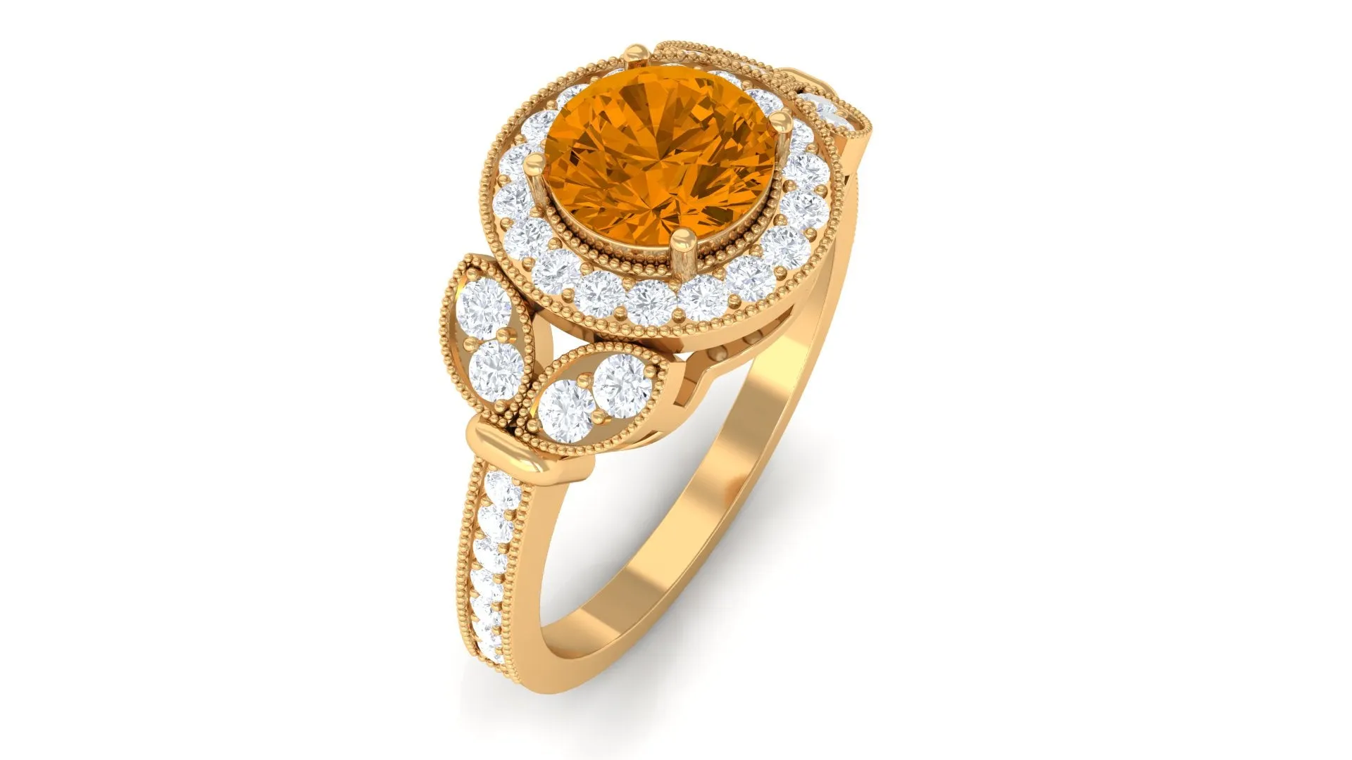 Vintage Inspired Real Citrine Engagement Ring with Diamond