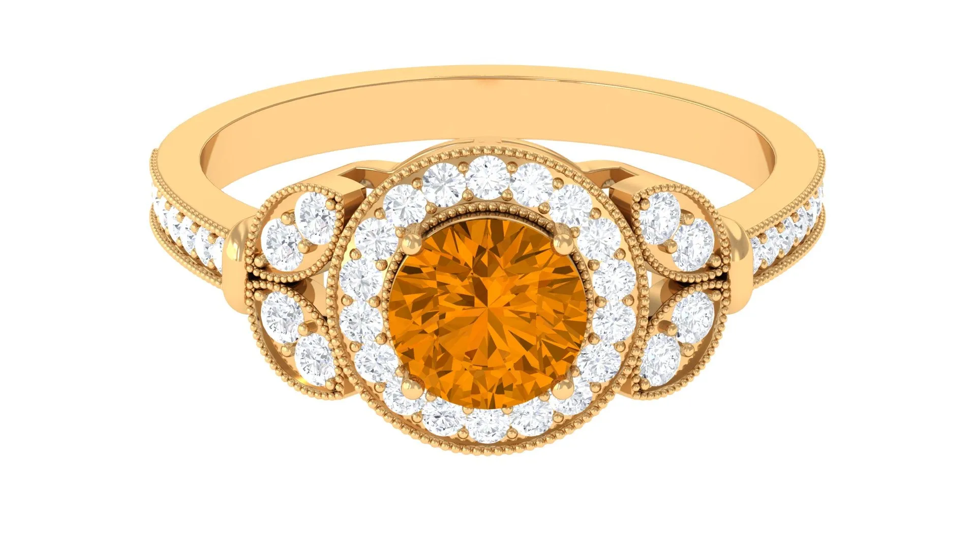 Vintage Inspired Real Citrine Engagement Ring with Diamond