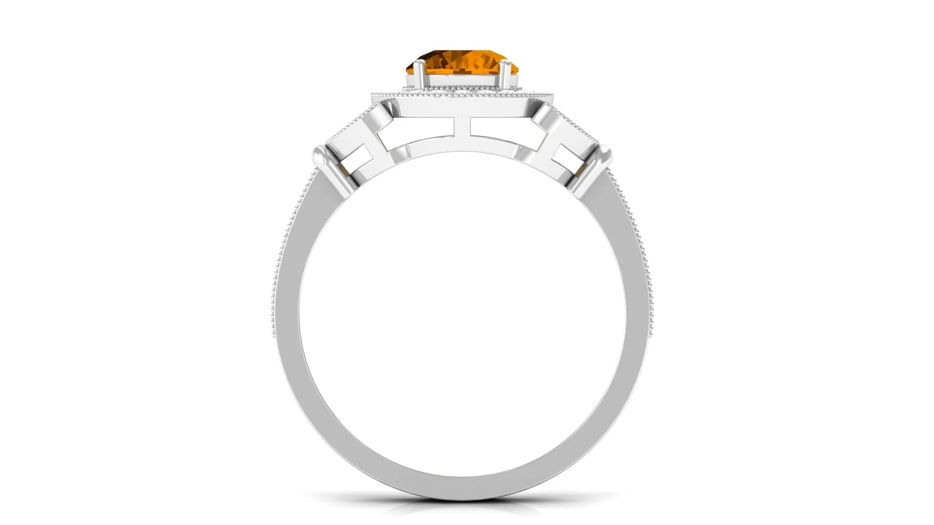 Vintage Inspired Real Citrine Engagement Ring with Diamond