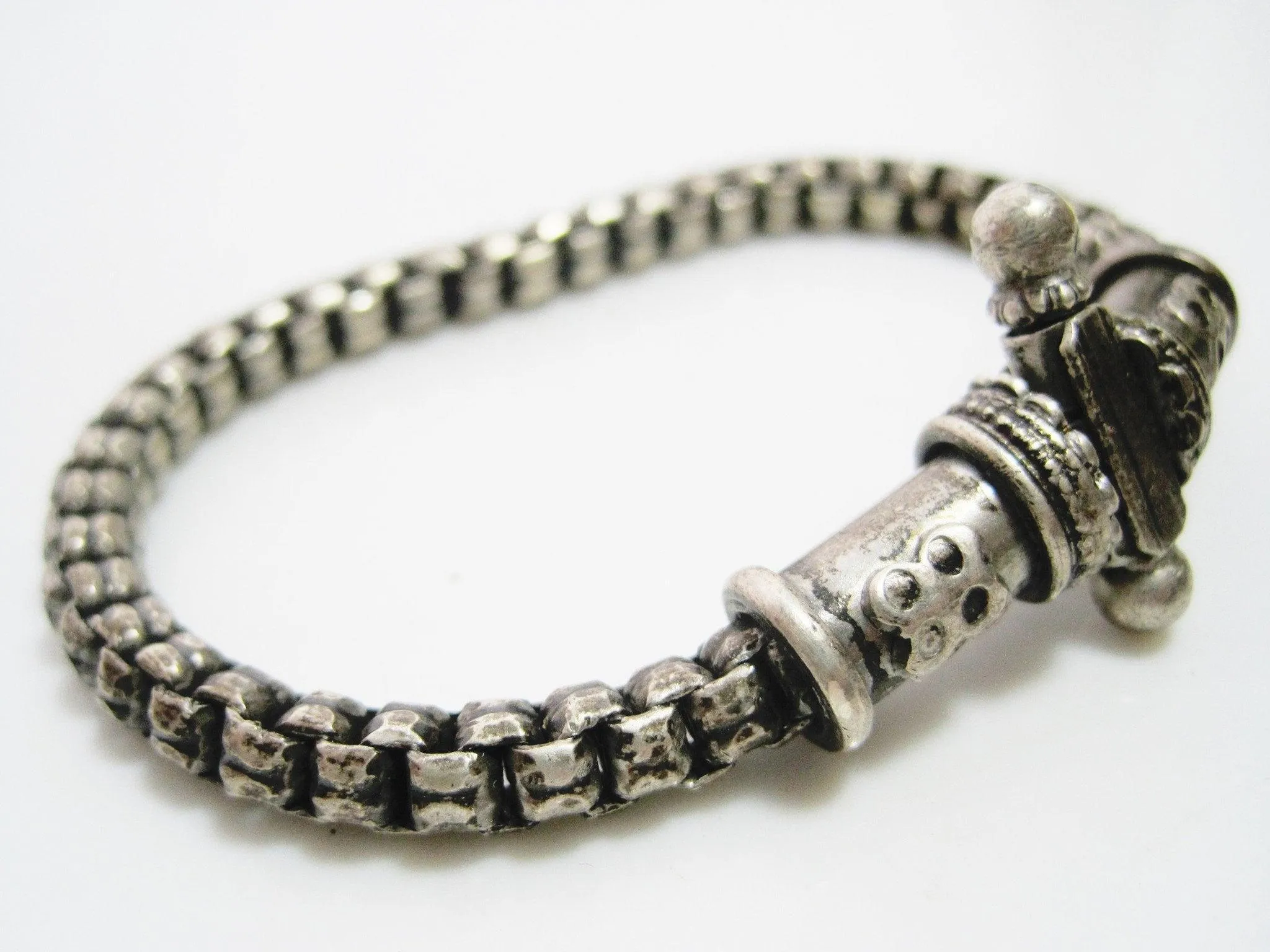 Vintage Silver Indian  Box Chain Bracelet from Rajasthan