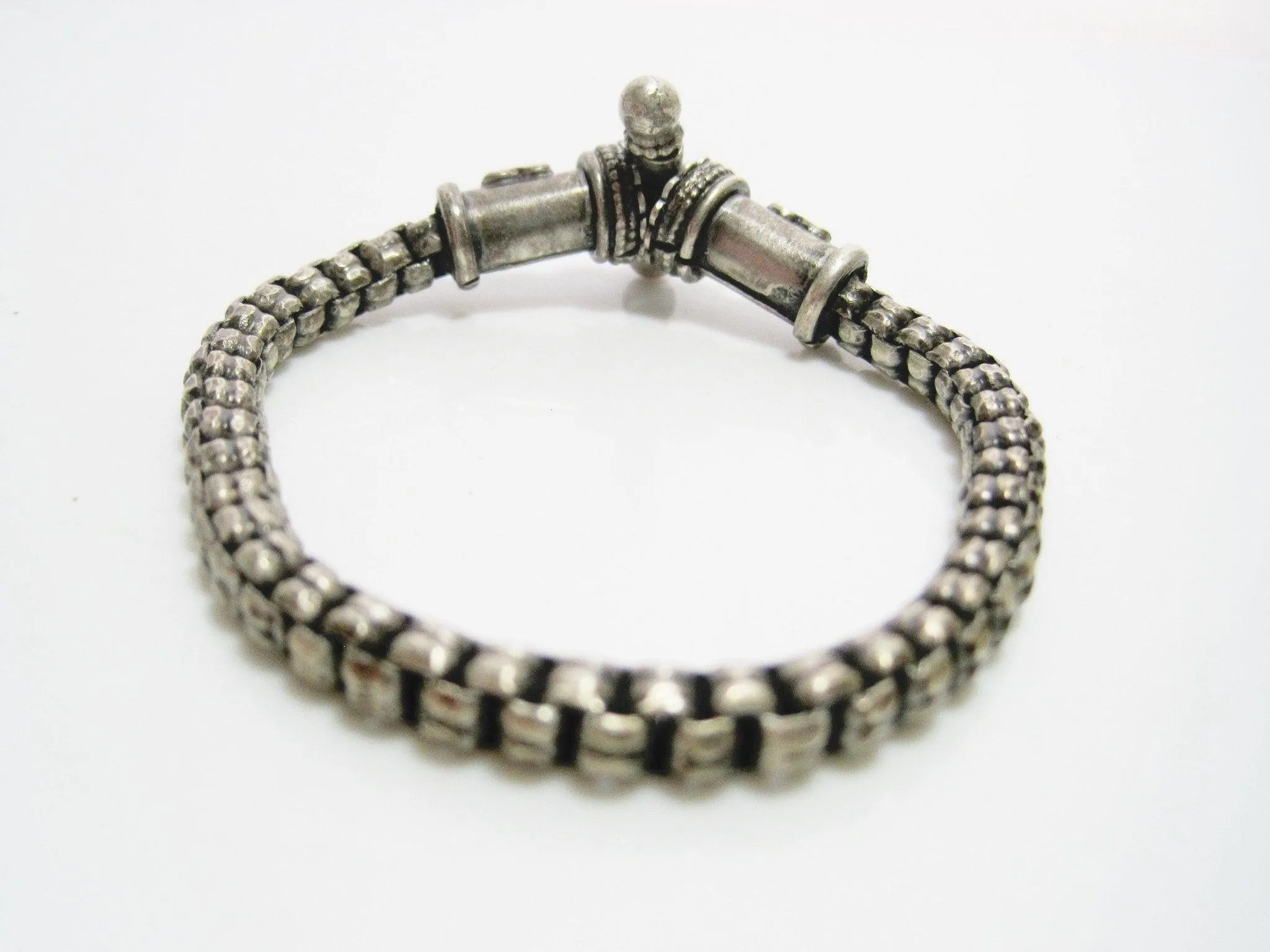 Vintage Silver Indian  Box Chain Bracelet from Rajasthan