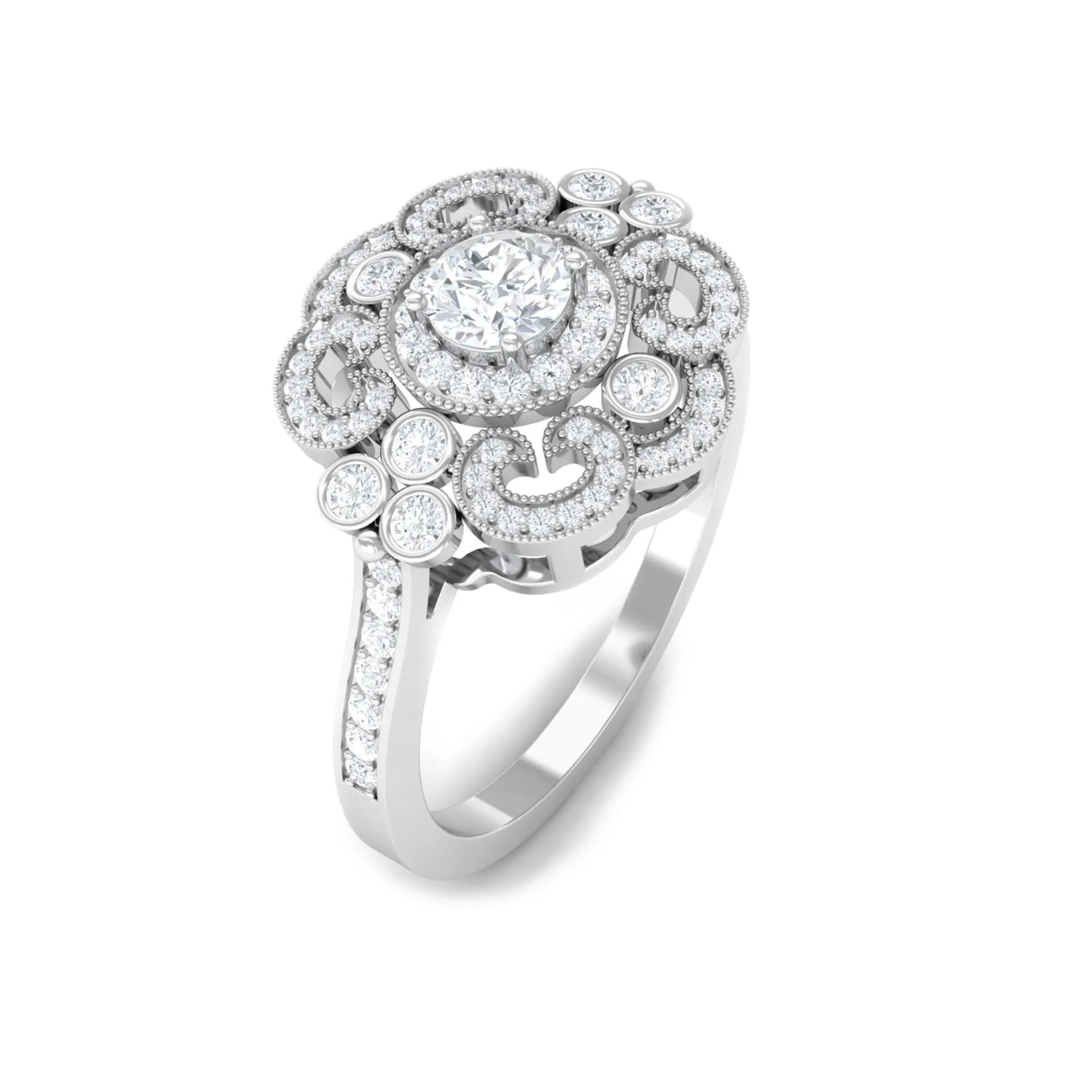 Vintage Style Diamond Engagement Ring with Milgrain Details